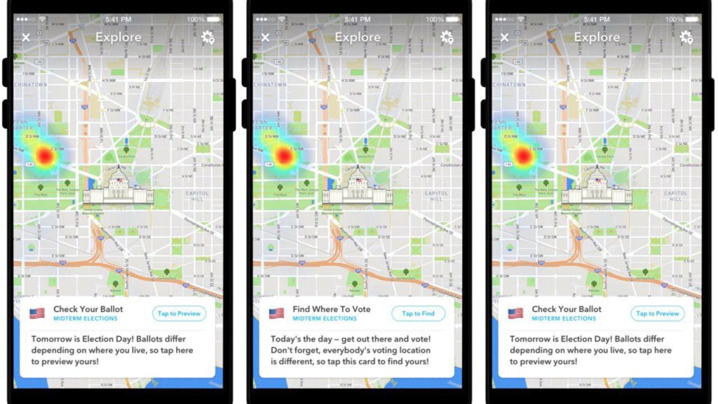 سناب شات تزود مستخدميها في الولايات المتحدة بمواقع اقتراعهم