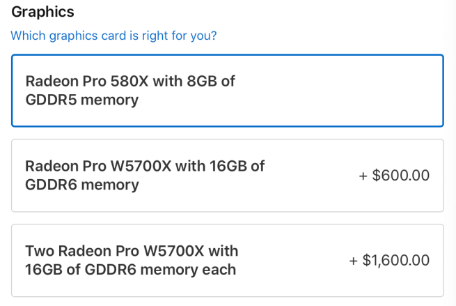 آبل توفر خياراً إضافياً لتدعيم أجهزة ماك برو بمعالج رسومات Radeon Pro W5700X