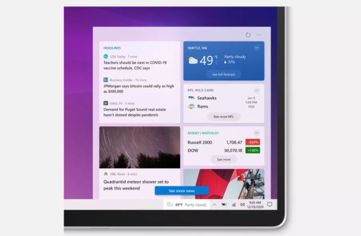 ويندوز 10 سيحصل على ودجت في شريط المهام للأخبار والطقس والمزيد